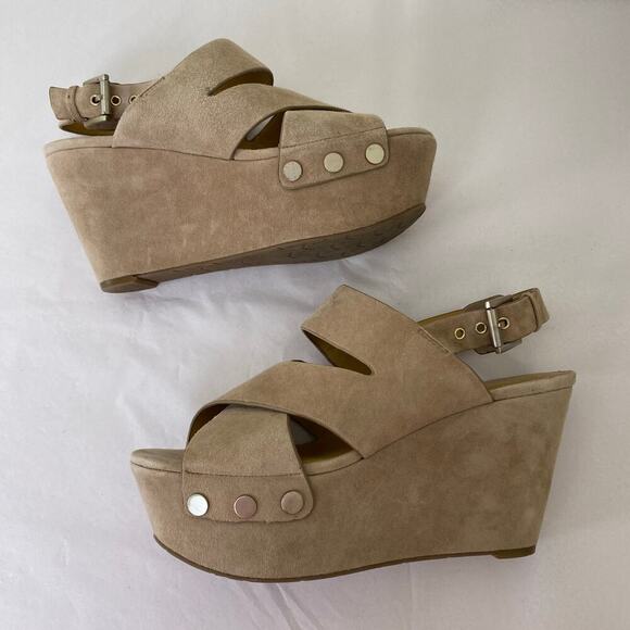 Marc Fisher Bianka Taupe Suede Platform Wedges Size 8 - Picture 9 of 13
